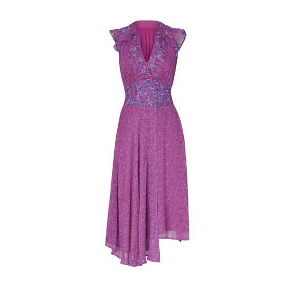 BA&SH Fuchsia Meryl Floral Knee Length Front Close Dress Size M Medium - Picture 3 of 10